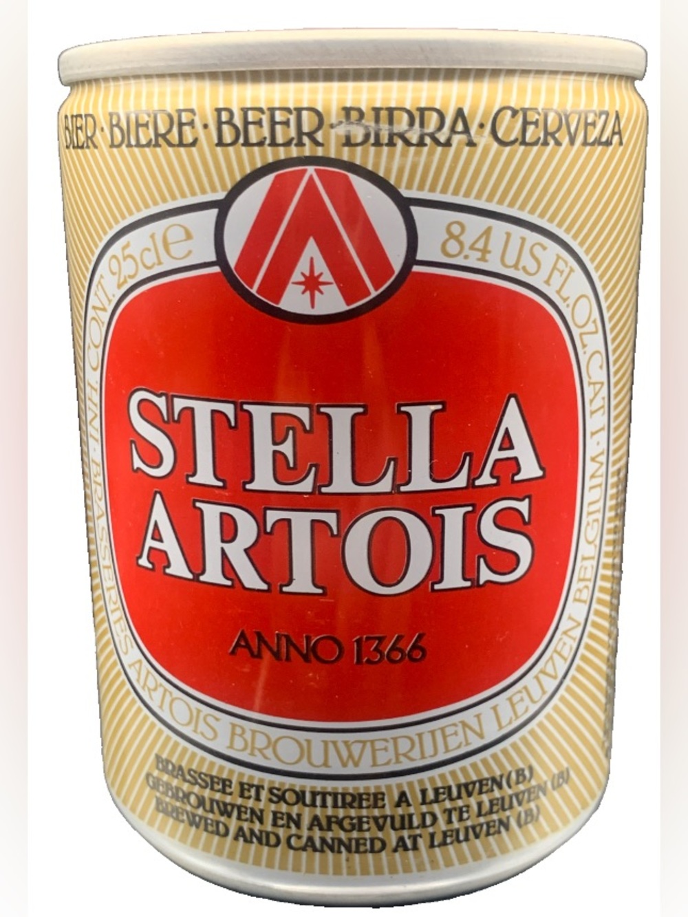 Vintage Beer Can Stella Artois Anno 1366 Biere Beer Tab Empty 25CL 8.4Oz Belgium